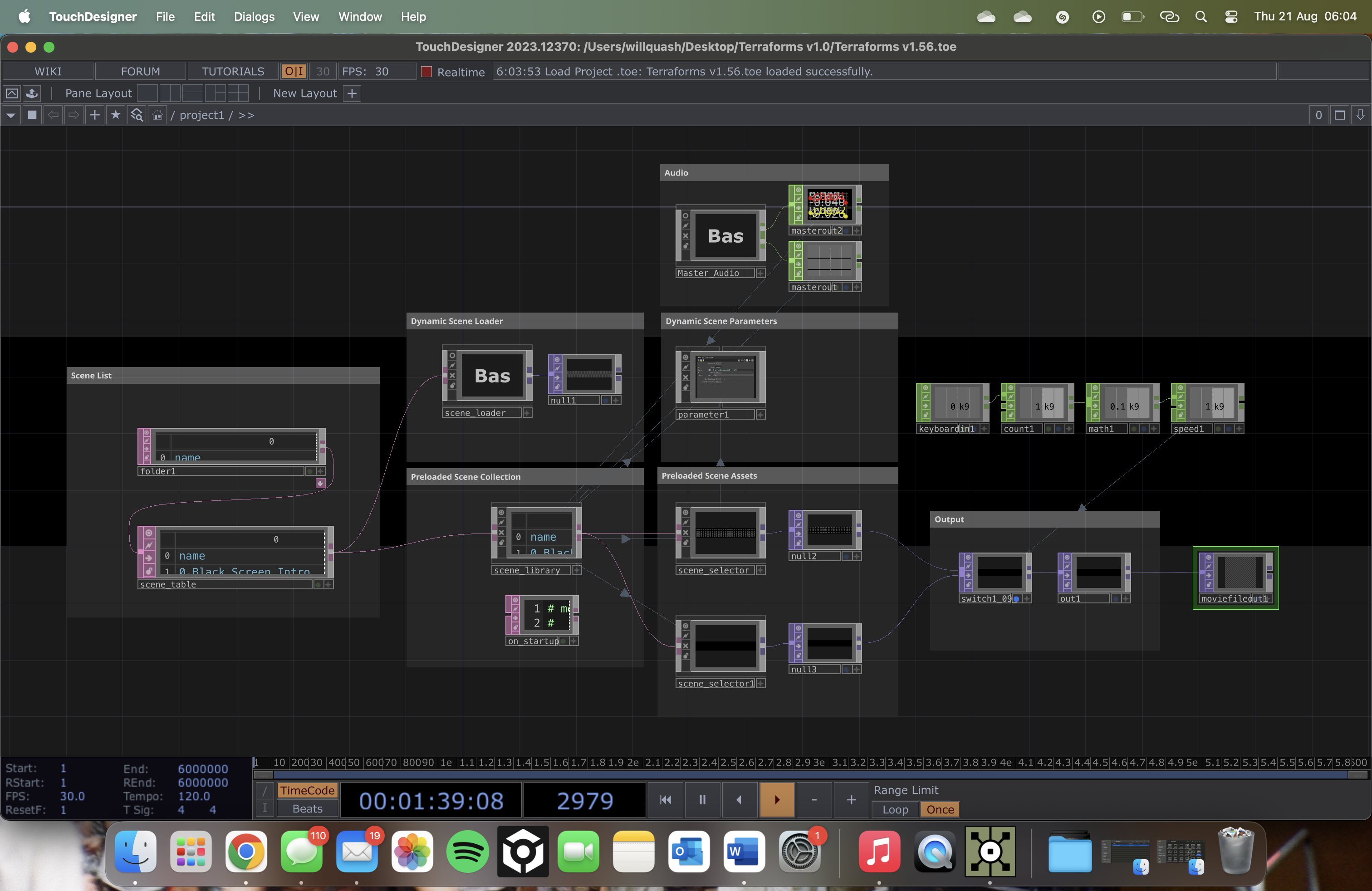TouchDesigner window showing the main custom VJ system for Terraforms.
